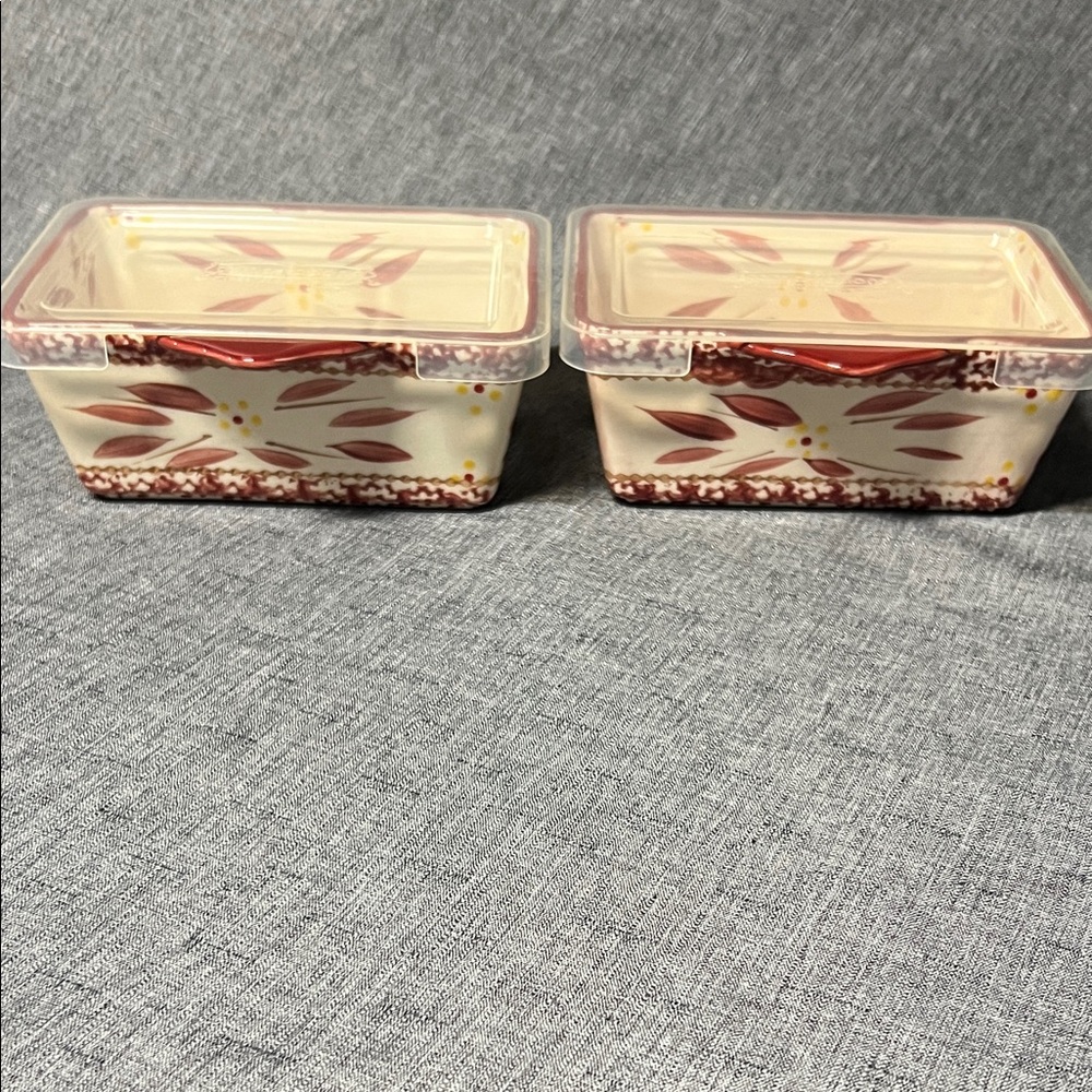 Temp-tations Old World Cream and brick Floral Storage Set 2 piece with lids